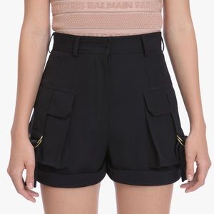 BALMAIN black linen cotton cargo hi rise shorts S